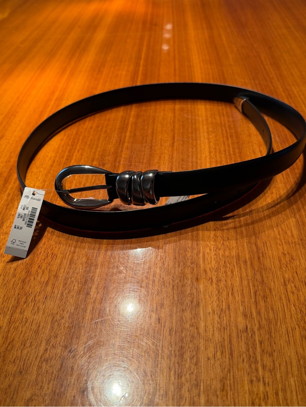 NWT Women’s Madewell Black Leather Belt with Silver Buckle| Sz XXL
